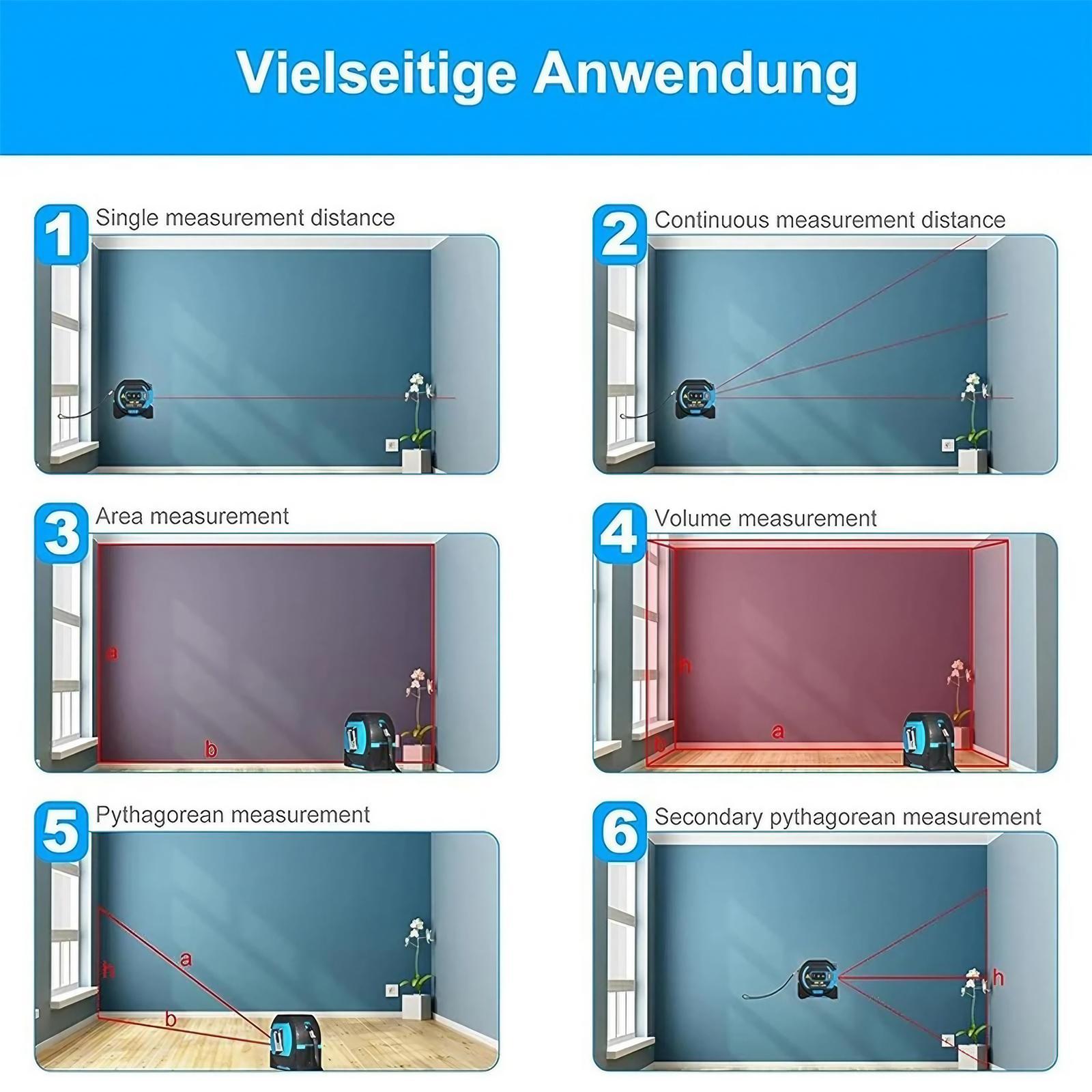 3 in 1 Digital Laser Tape Measure, 40/60M Measuring Range Laser Distance Meter, Accurate Measuring Tool with LCD Display, Laser Range Finder