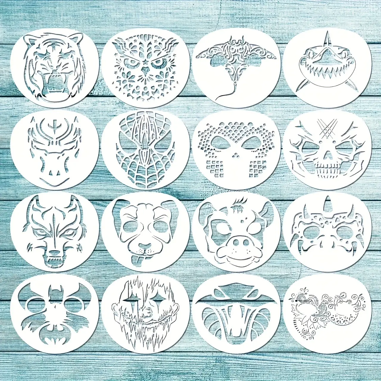 16 Pcs Animal Face Paint Stencils, Reusable & Washable Drawing Templates for Festival Party DIY, Paint Not Included