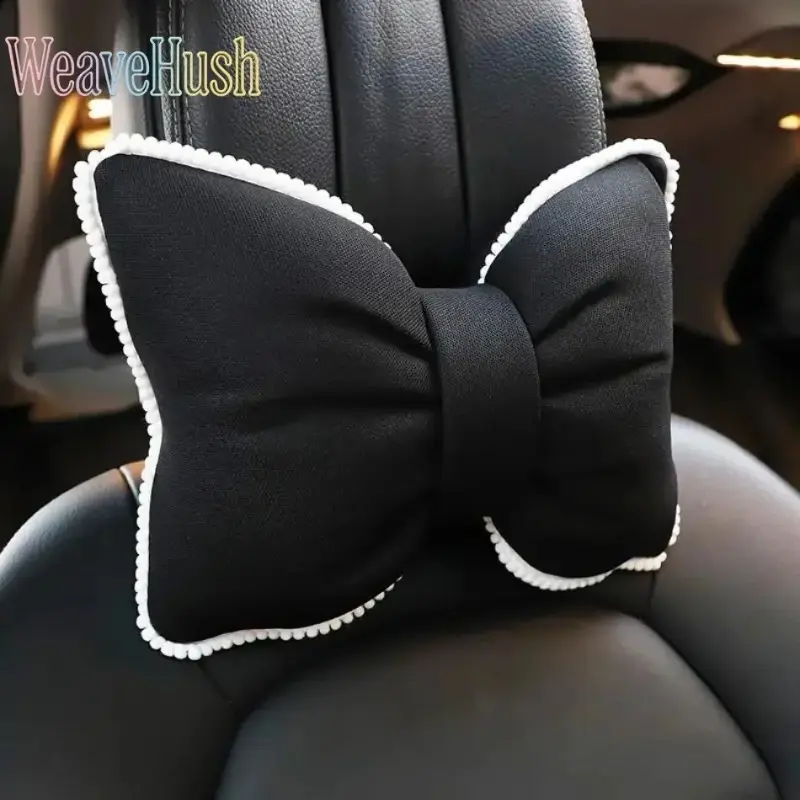 Elegant Bowknot Neck Support Pillow - Soft, Breathable, Removable Washable Cover, Universal Seat Headrest Accessory for Casual Commute, Daily Driving (Women-Focused Car Interior Gift)