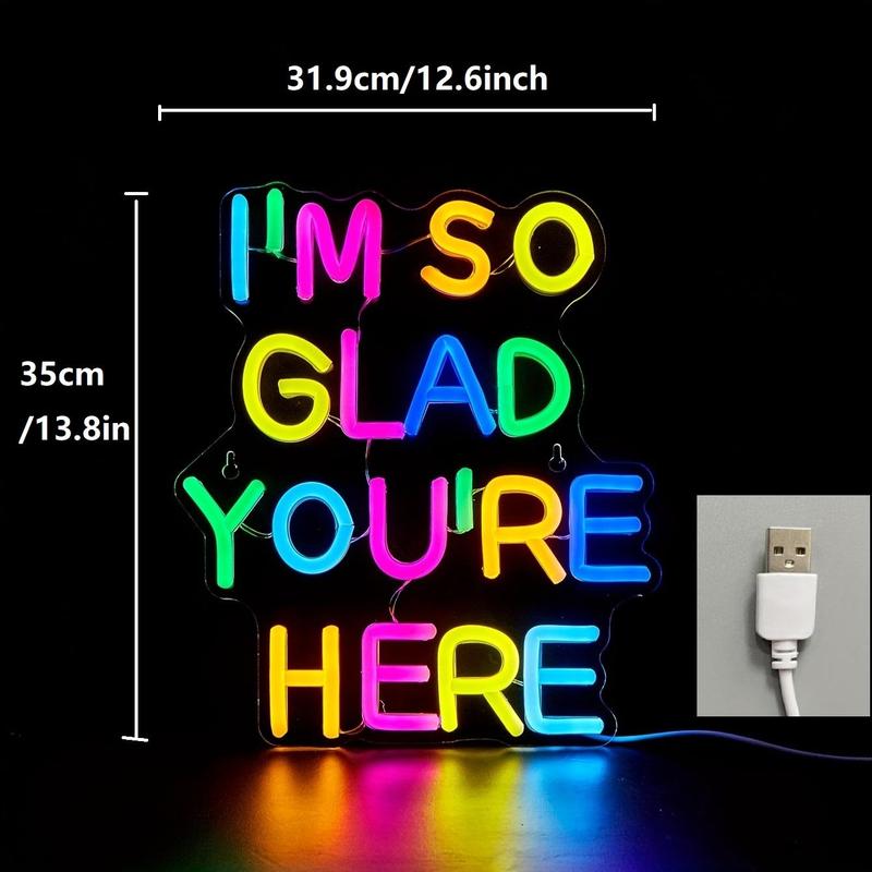 USB Powered Neon Sign, I'm So Glad You're Here Letter Shaped Decorative Neon Light, Decorative Neon Sign for Home Party & Festival, LED Neon Light