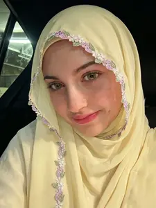 Elegant Floral Chiffon Hijab, Eyelet Embroidery Headscarf Wrap, Comfortable Breathable Long Shawl, Ramadan Gift for Muslim Women
