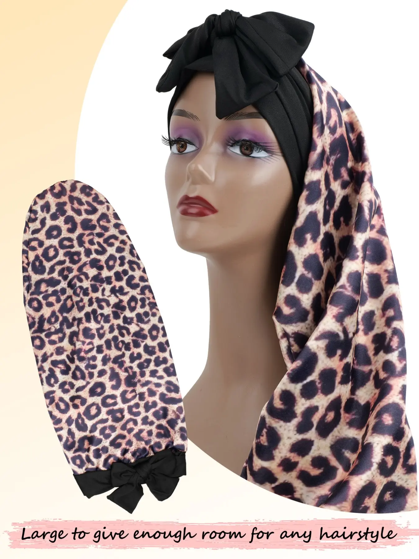 Leopard Print Long Satin Sleep Cap, Butterfly Knot Smooth Sleep Hat, Reusable Adjustable Hair Protection Cap, Women's Sleeping Cap, Long Braided Sleep Cap