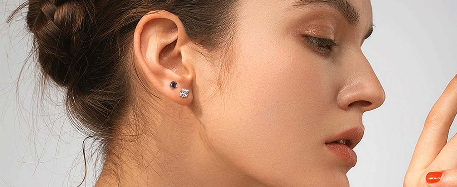 Jstyle 8 Pairs Surgical Steel Earrings for Sensitive Ears Hypoallergenic 20G Stainless Steel Stud Hoop Earrings for Women Men Small Opal Ball CZ Studs & Hoops Jewelry - Studearrings