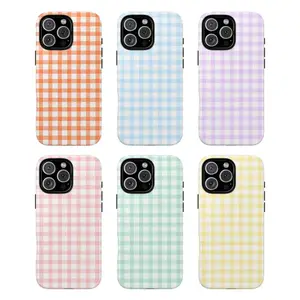 Pastel Gingham Phone Case Preppy Plaid Protective Cover Cute Cottagecore Aesthetic Shockproof Case  for iPhone 17Promax 16 15 14 13 12 11 and for Samsung S21-S25 Gift for Her Him