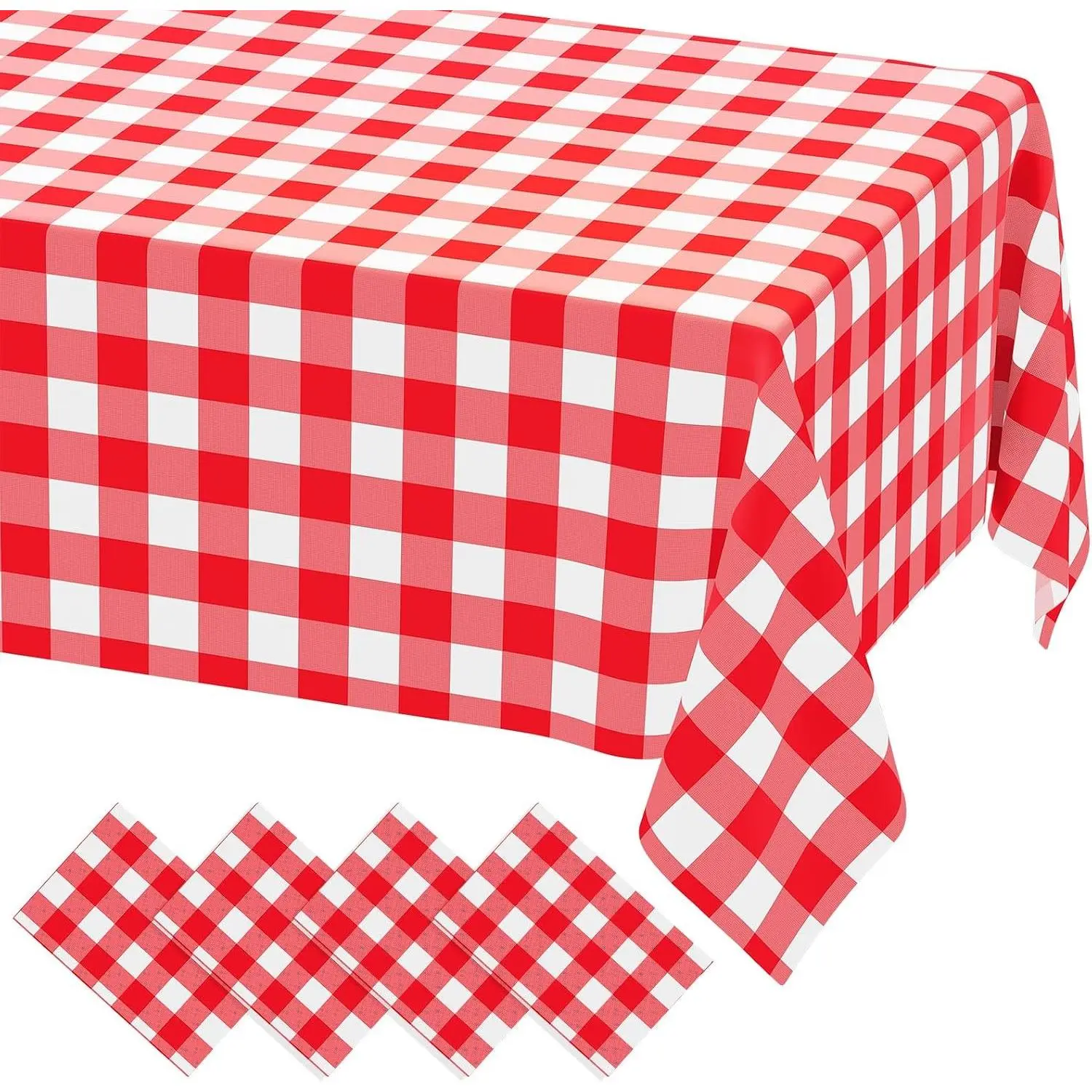 4 Packs 54 x 78 Inch Buffalo Disposable Table Cloth, Waterproof Plastic Tablecloth, Rectangle Red and White Checkered Table Covers for Picnic, Birthday, 4th of July Party