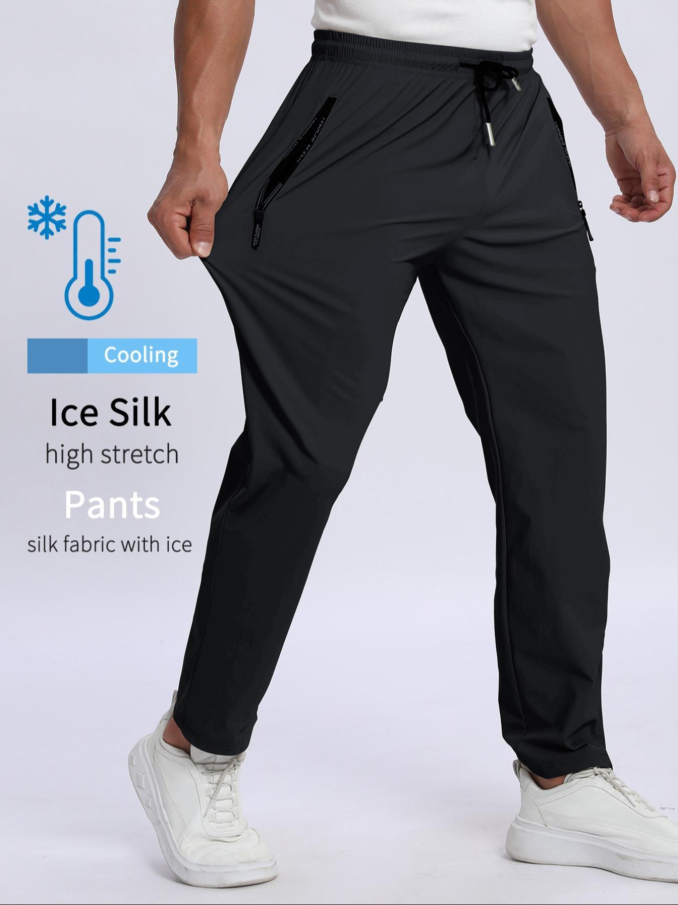 Men's Solid Zipper Pocket Pants, Regular Fit Casual Comfy Breathable Elastic Waist Trousers for Outdoor Activities, Breathable Athletic Bottoms, Men's Bottoms for Summer