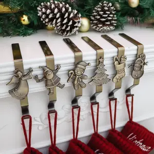 Set of 6 Christmas Stocking Holder for Mantle, Reusable No-Damage Xmas Stocking Hooks Hangers for Fireplace, Christmas Decoration Ornaments Hanging Bronze for Shelf Floor