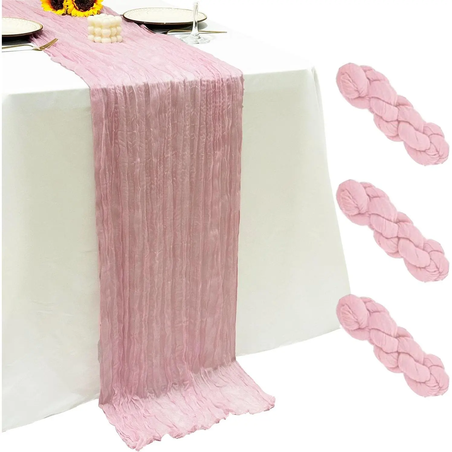 3Pack Light  Cheesecloth Table Runner,17 x 108 inch Sheer Cheese Cloth Fabric Table Runner Boho  Table Runners Bulk for Wedding,Birthday,Party,Holiday, Decor