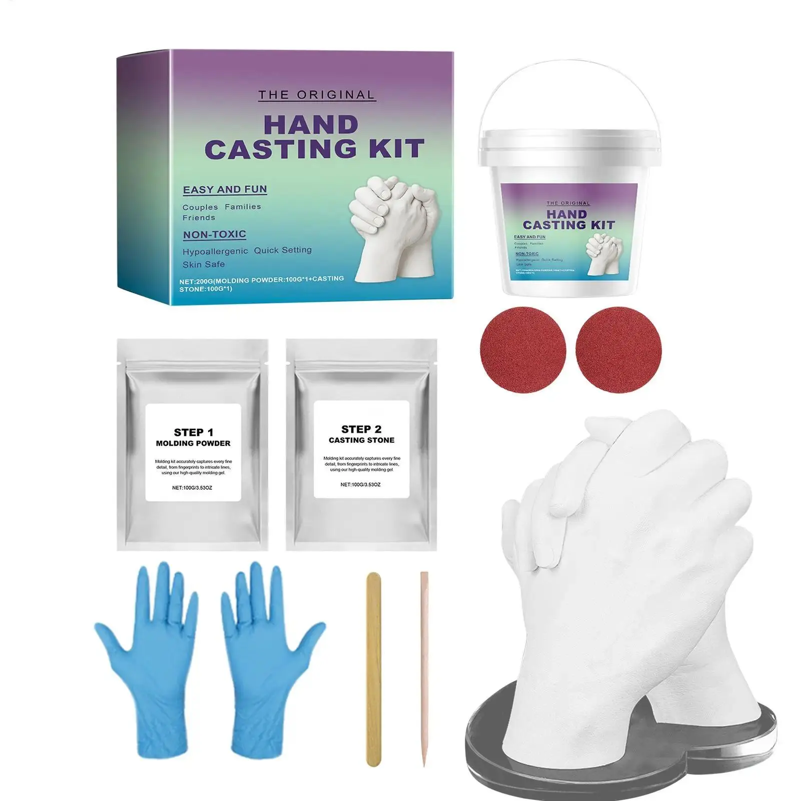 Handmade Plaster Hand Mold Casting Kits for Couples Romantic DIY Keepsake Sculpture Mould Craft Set with Gloves Memorial Gift decoden