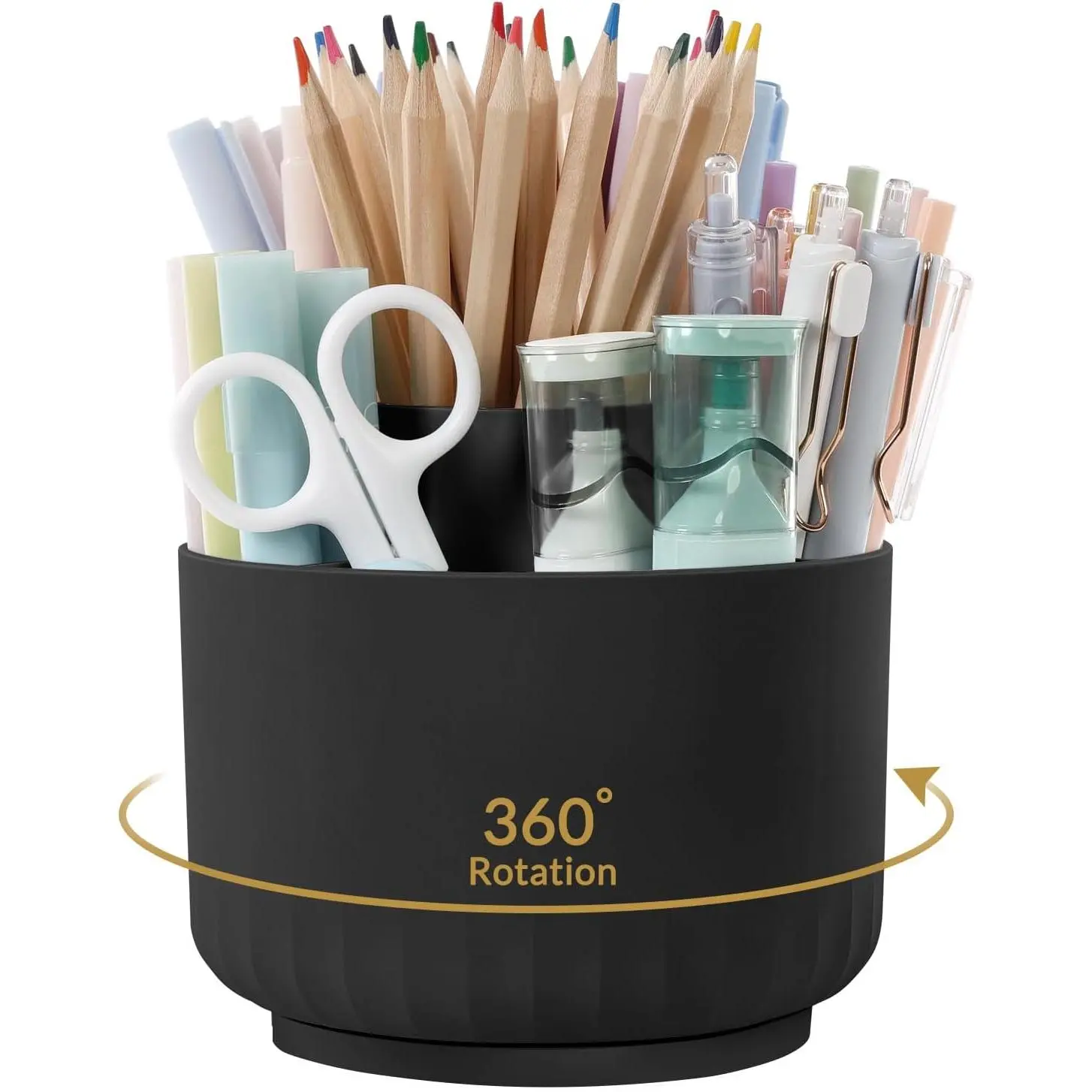 360 Degree Rotating Pencil Pen Holder for Desk, Dual-Purpose Desk Organizer, Rotating Pencil Cup with 5 Slots, Office Supplies, Desk Decor for Office, School, Home