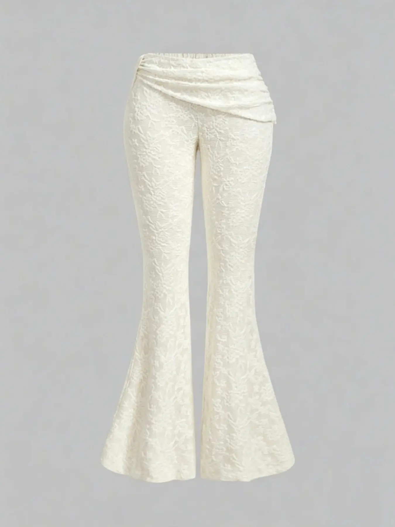 Ladies' lace jacquard micro flared pants, high waisted twisted waisted flared pants, slimming effect, fit, French gentle casual style, suitable for Everyday, daily/dating vacations in spring, summer, autumn, Bottoms