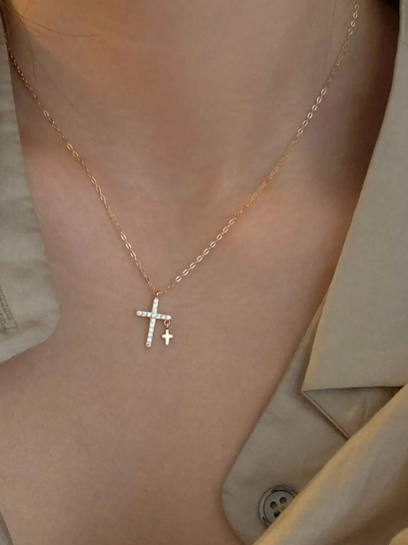 Elegant Cross Design Necklace Set, 10pcs/5pcs Rhinestone Chain Jewelry, Delicate Layered Necklaces, Unique Fashion Accessories