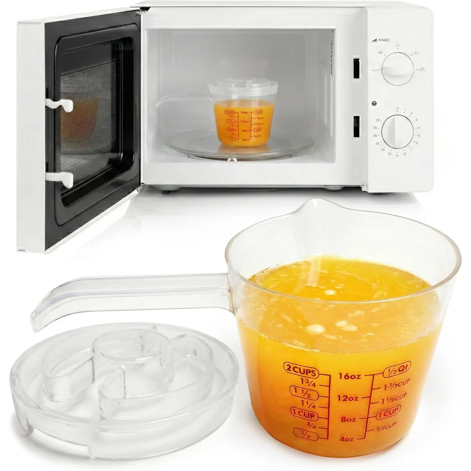 Microwavable Measuring Cup –  – 2 Cup Plastic Measuring Cup with Spout, Lid, and Extended Handle for Safe Boiling and Pouring – Microwave Safe Measuring Cup