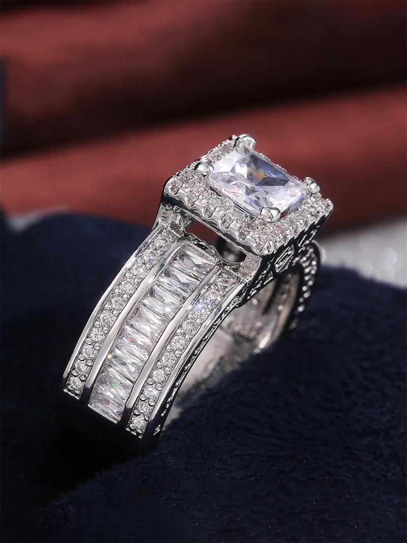 Elegant Rhinestone Decorated Geometric Design for Women, Exquisite Trendy Engagement & Wedding Ring, Chic Gorgeous Jewelry As Gift for Girlfriend, Cluster Stone Engagement Ring
