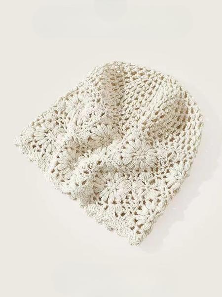 Women's Handmade Knitted Bucket Hat, Floral Design, Casual Loose-Fit, Perfect for Fall & Winter, Daily Wear Street Fashion