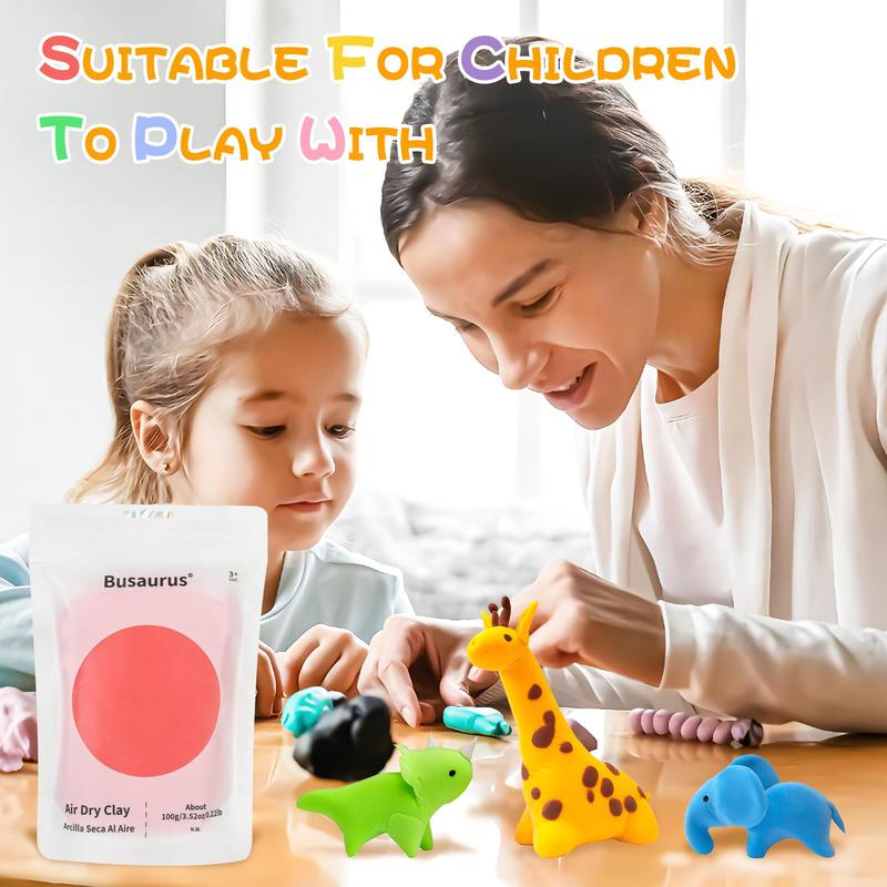 Busaurus 100g Ultra-Light Air Dry Modeling Clay for Youngsters 3+ to Creative Fun, Ideal for Adults and Craft Lovers, Reusable Sealed Packaging for Imaginative Projects, Creative Craft Kit