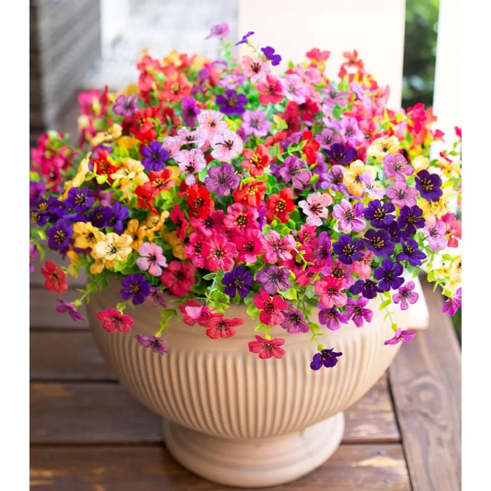 12-Bundle Multicolor Faux Daisy Bouquet with Eucalyptus & Boxwood Greenery - Accessories Bundle Artificial Flowers, Mixed Bouquet Artificial Flowers for Outdoor Garden, Indoor Home Porch Patio Decor, Eucalyptus Branches Artificial Flowers
