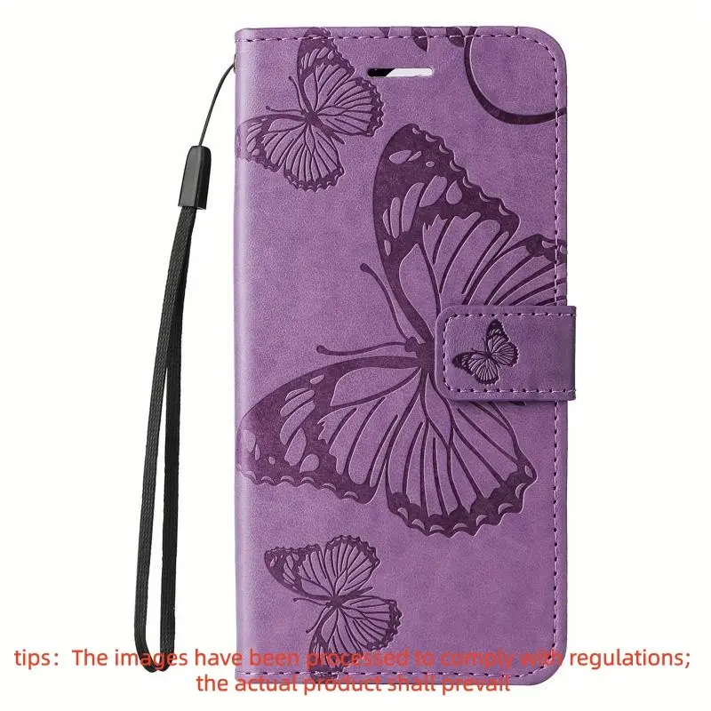 Butterfly Pattern Phone Case with Card Slot & Lanyard, Matte Faux Leather Flip Cover with Stand Function, Shockproof Phone Cases for Samsung Galaxy A04S A15 A34 A54, Protective Decorative Smartphone Protector, Phone Cover Casing