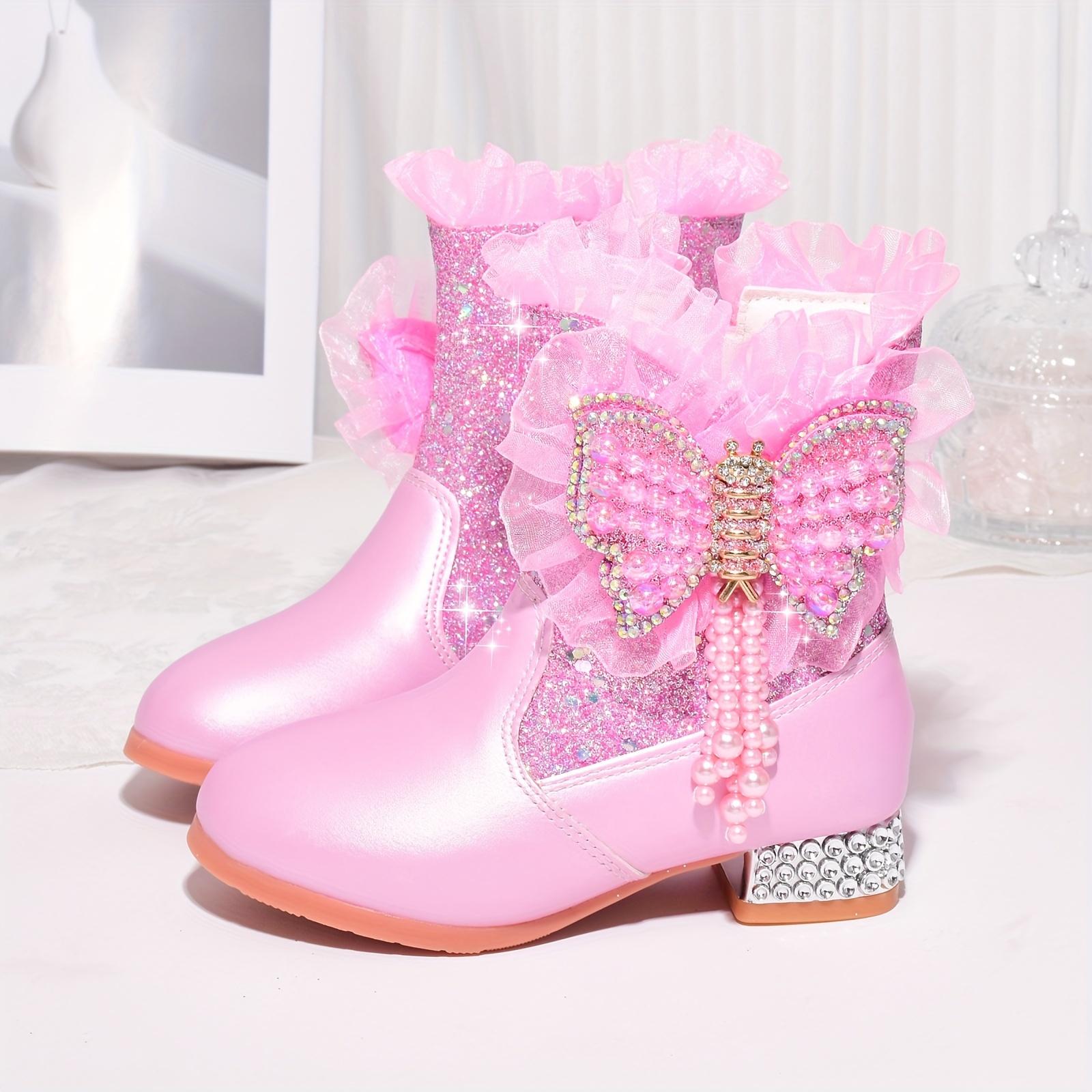 Warm Boots Winter Fleece Lined |                   Fashion Short Boots for Girls New Warm High Heel Princess Bowknot Daily Shoes