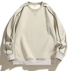 Men'S Solid Color Round Neck Long Sleeved Sweatshirt, With Contrasting Color Rolled Edge Stitching Details On The Raglan Sleeves, Classic Ribbed Cuffs And Hem Casual Pullover, Suitable For Daily Street Leisure Activities In Spring And Autumn