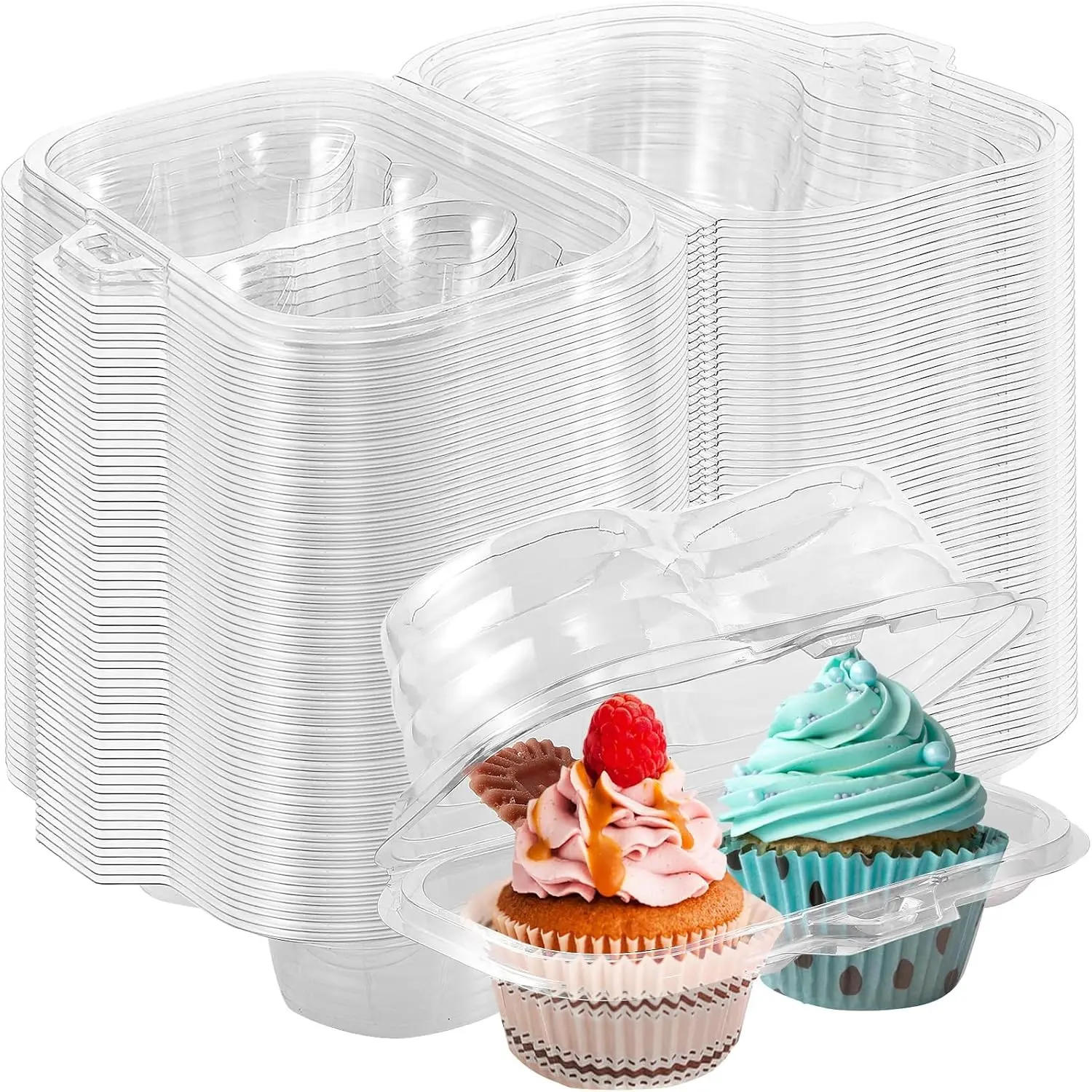 50Pcs Disposable Cupcake Containers, 2 Cavity Cupcake Boxes