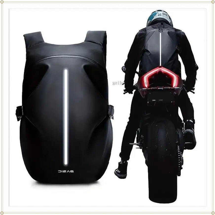BlackMotorcycleRidingBackpack-LargeCapacity,Reflective,HelmetStorage-ForMen-SuitableforMotorcycling,Cycling,Hiking&Travel-PerfectGiftforRiders