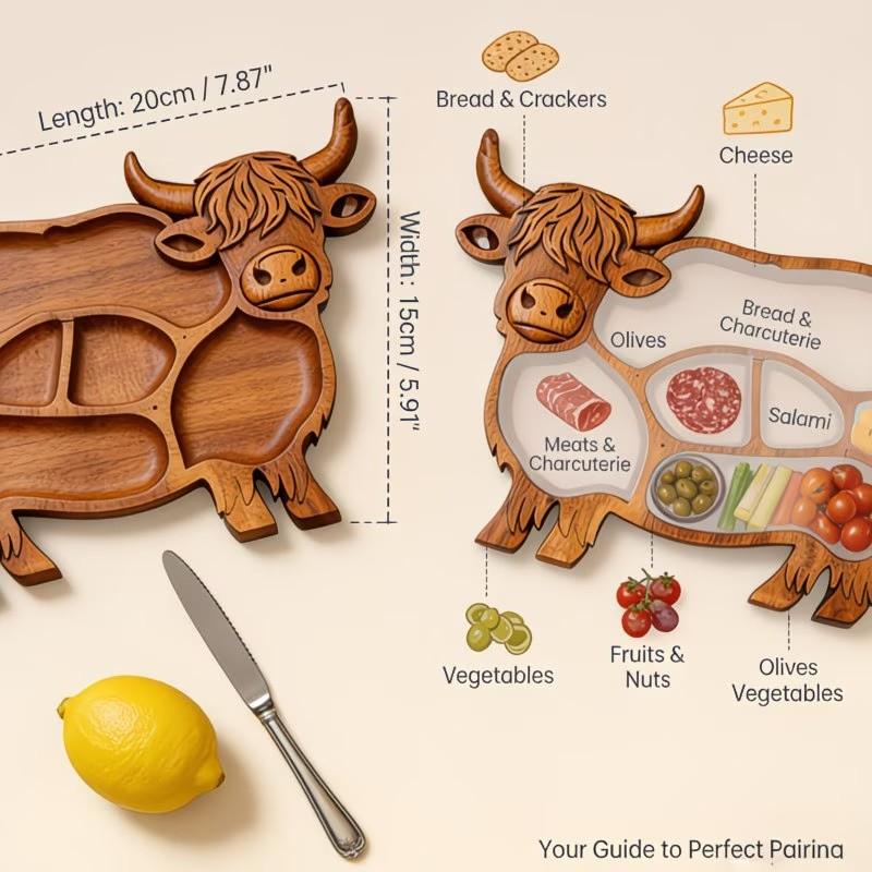 Highland Cow Wooden Charcuterie Board, Unique Animal Pattern, Perfect for Parties, Celebrations & Festive Gatherings, Ideal Gift for Birthdays, Festivals, Christmas, Halloween, Snacks
