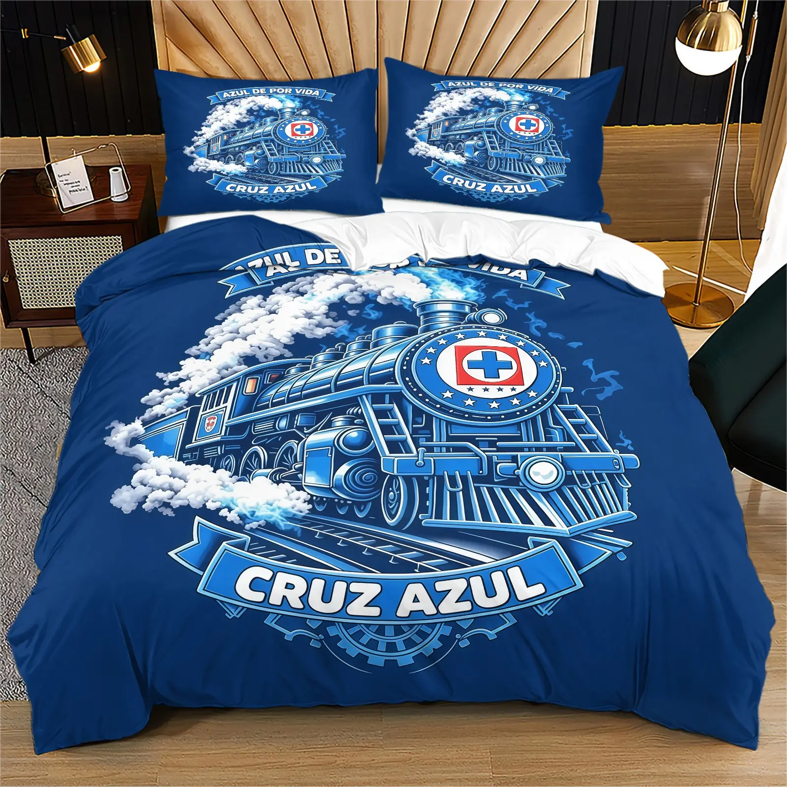 Blue Cross Pattern Quilt Cover Set, Soft And Comfortable Bedding Set, Comfy Bedding Set, Including 1 Quilt Cover And 1 Or 2 Pillowcases, Excluding Quilt Core And Pillow Core, Suitable For Teenagers And Adults, Bedroom, Dormitory, Apartment Scene