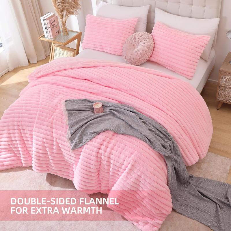 Fluffy  Comforter Set 3 count - Pink Fleece Fluffy Comforter  Set, Luxury Fuzzy  Bed Set, Soft & Warm Bed Comforter  All Season, Heavy  Bedding with 2 Pillow Cases