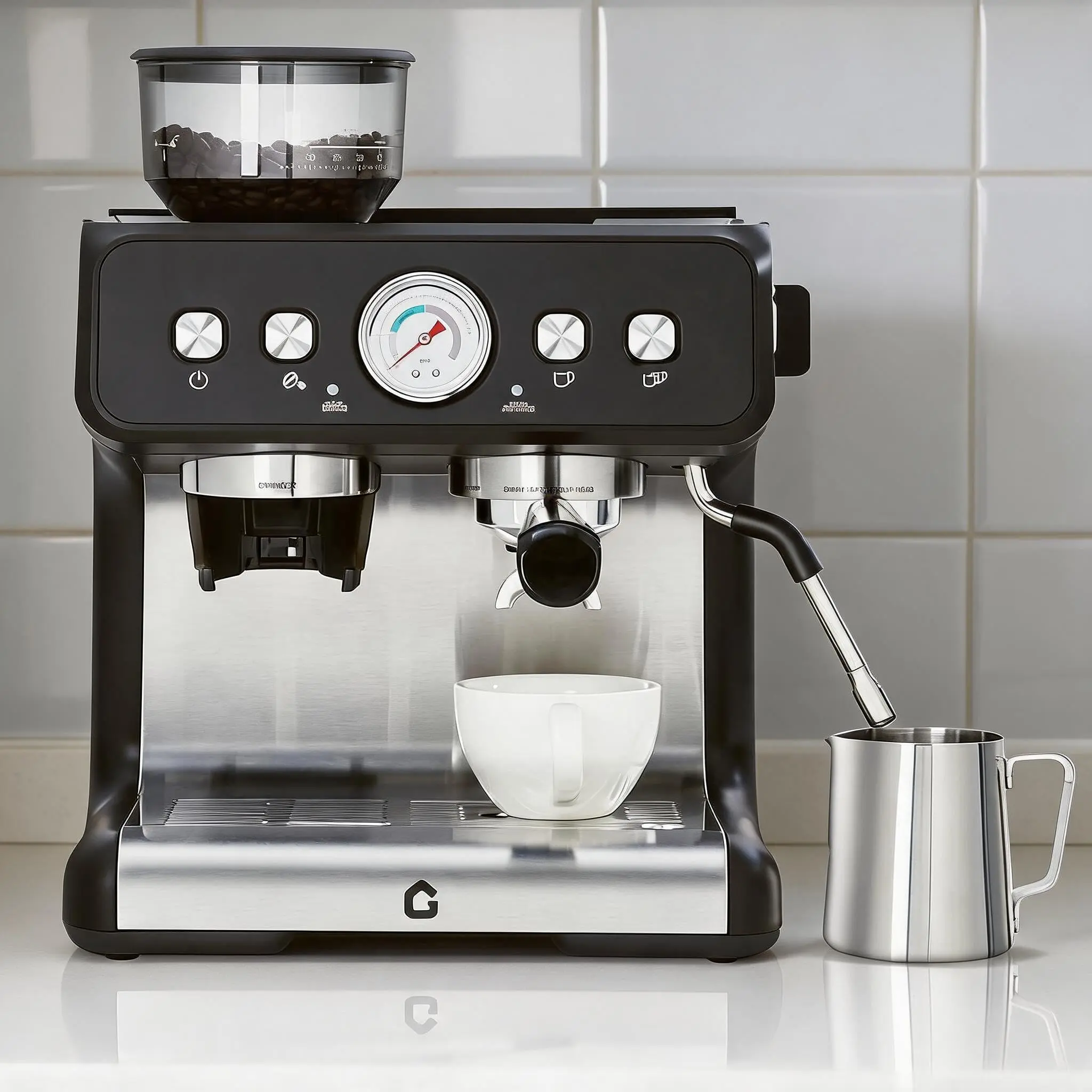 【GARVEE】20 Bar Semi-Automatic Espresso Machine – Built-In Conical Burr Grinder – Stainless Steel Coffee Maker for Home & Office – Adjustable Shot Volume, 1.5L Removable Water Tank & Steam Milk Frother