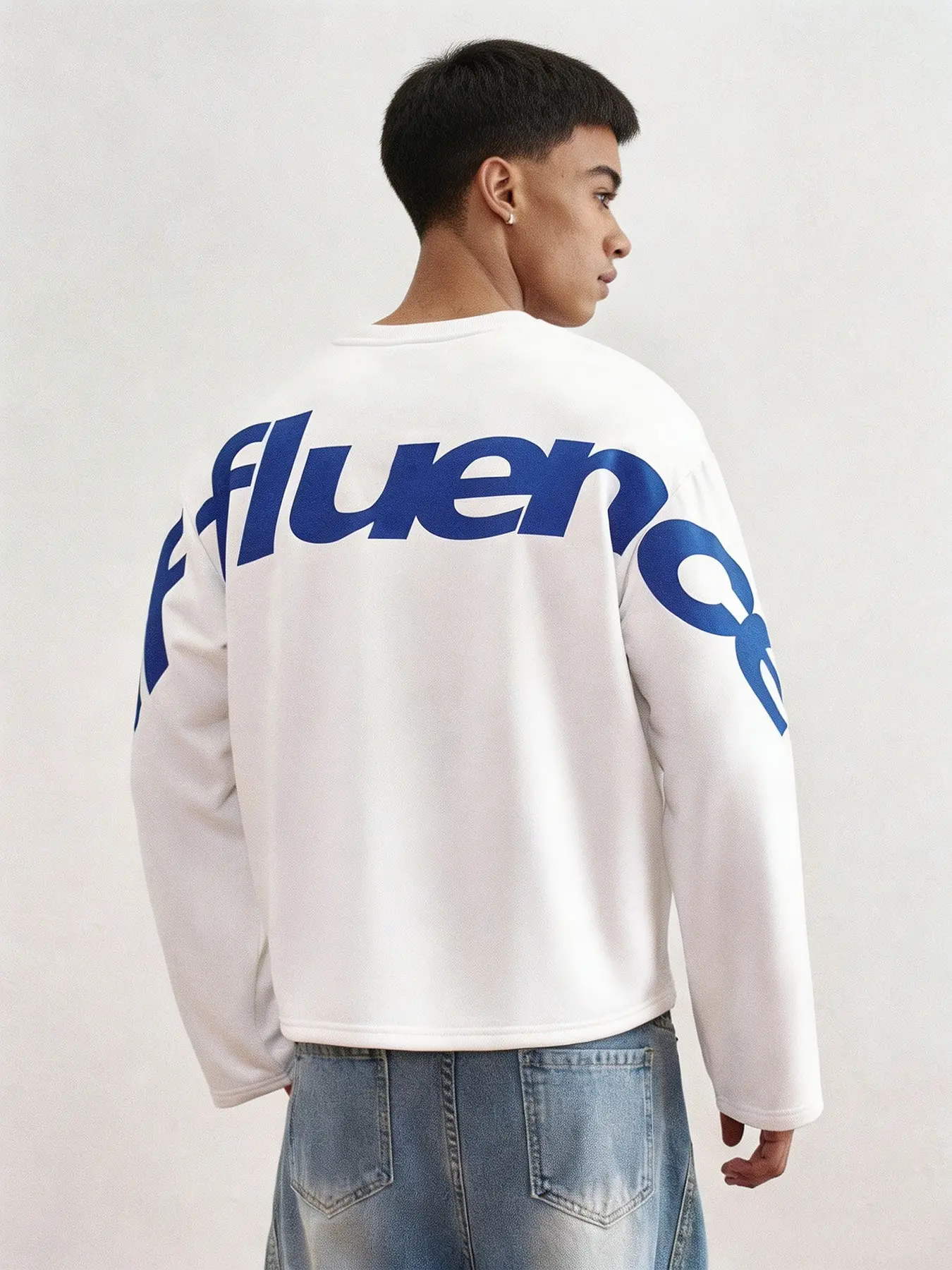 Men's Long Sleeve Hooded Sweatshirt, Round Neck, Back and Sleeve Print, Wealthy Letter Pattern, Short Loose Fit, Streetwear Top