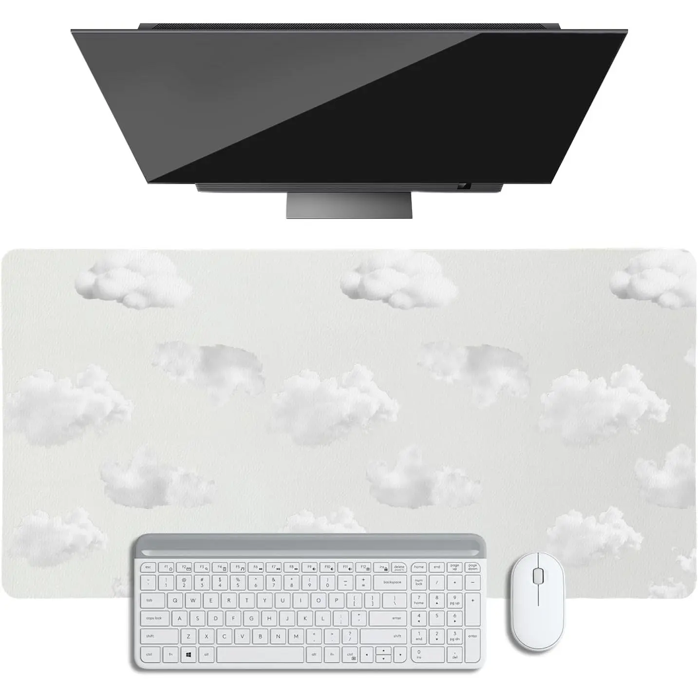 16x32 in Large Clouds Desk Mat - Stitchless Edge, Foldable Waterproof Desk Protector with Non-Slip Rubber Base, Keyboard Mouse Mat for Home Office Gaming