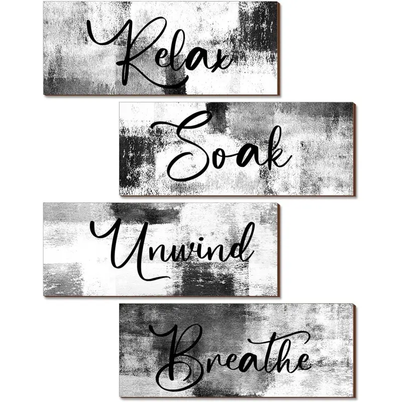 Maitys 4-Piece Bathroom Wall Decor 25x10cm Decorative Artwork For Walls Bathroom Wall Art Contemporary Wooden Bathroom Pictures for Soaking Relaxation Hanging Sign SPA Rustic Vintage Farmhouse Pedestal