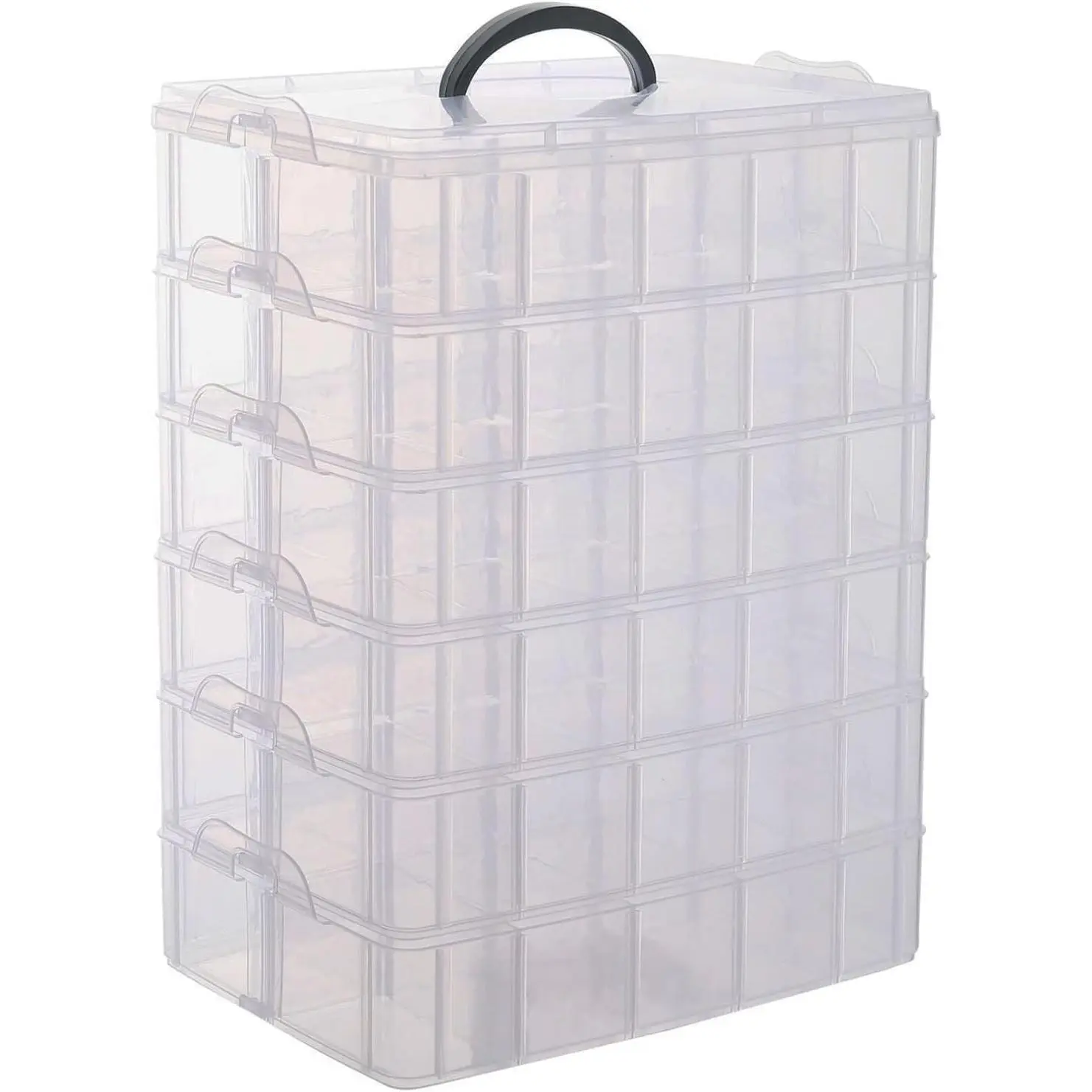 6-Tier Stackable Craft Organizers and Storage Box with 60 Compartments,Plastic for Toys,Dolls, Arts and Craft, Fuse Beads, Washi Tape, Rock Collection, Ribbons,Clear