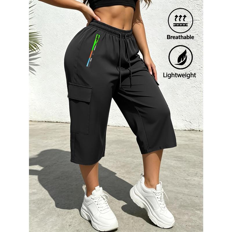 Men's Baggy Cargo Pants - Loose Solid Polyester Blend, Elastic Drawstring Mid Waist, Colorful Zipper, Large Pockets, Ankle Length Capri, Spring-Summer Casual Outdoor-Ready Wear for Sports & Leisure, Oversize
