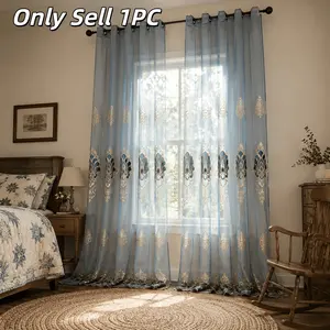 1PC Elegant Embroidered Transparent Curtain, Ring Suspension, Living Room Bedroom Dining Room Study, Lightweight Breathable Fabric Window Curtains