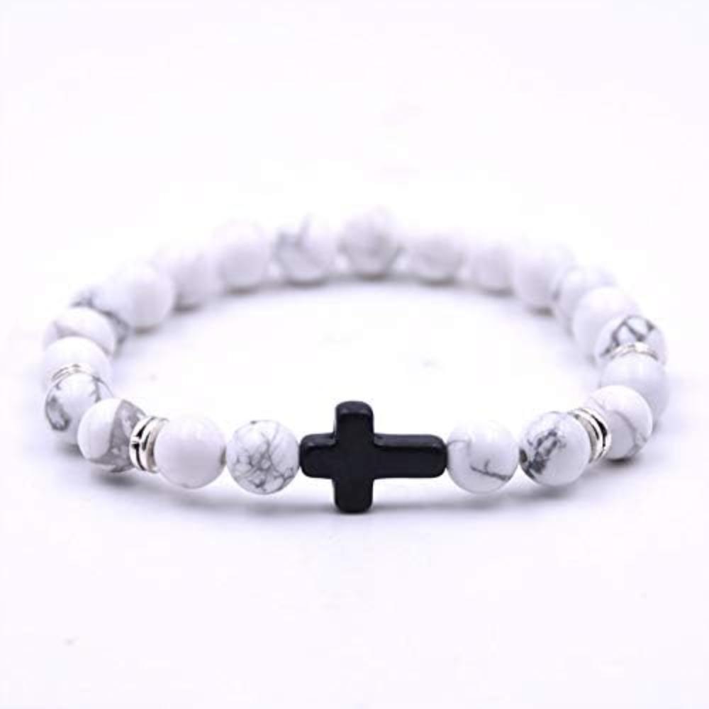 Elegant Cross Beads Bracelet Set 4/6/9 pcs for Men Women Adjustable 8mm Natural Lava Stone Beads Anti-Allergy Stainless Steel Cross Cuff Charm Bracelets Unisex Beauty & Personal Care All Skin Types
