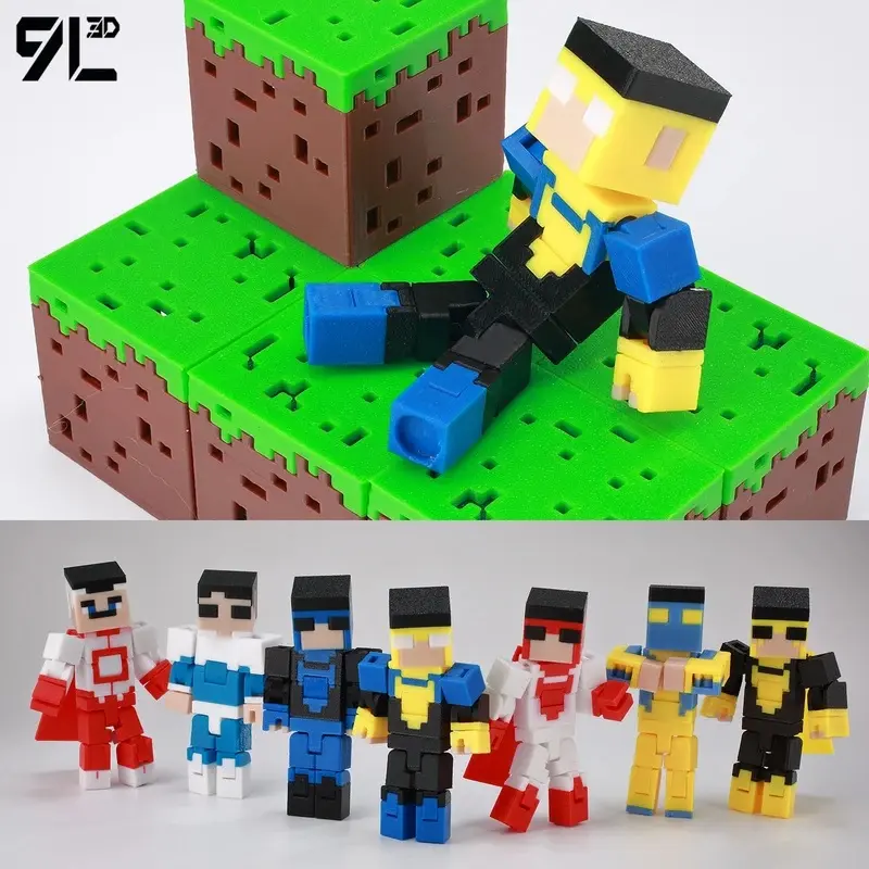 Pixel Block Hero Figure Sandbox Game Character Model Cube World Creature Statue 9L3D Printed Blocky Warrior Pixel Art Collectibl