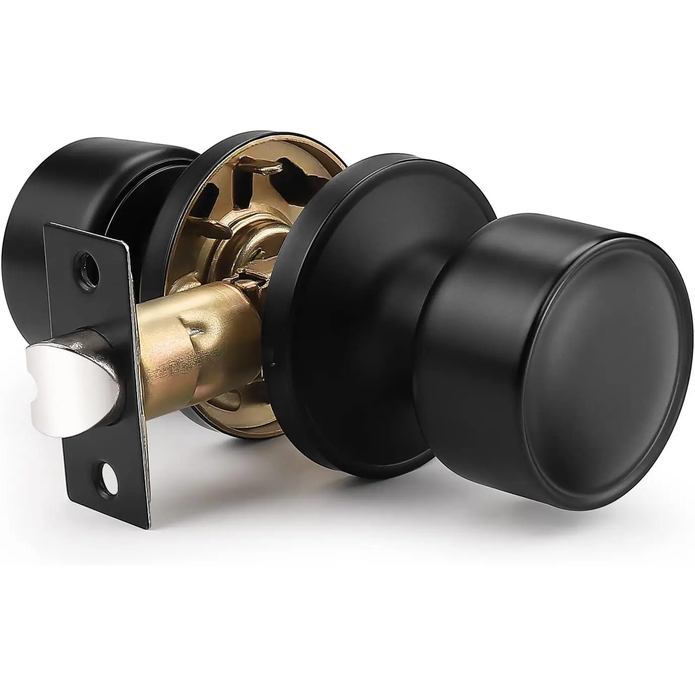 1 Pack Black Passage Door Knob, Interior Keyless Knob for Closet/Hall Non-Locking Door, Round Design Door Hardware