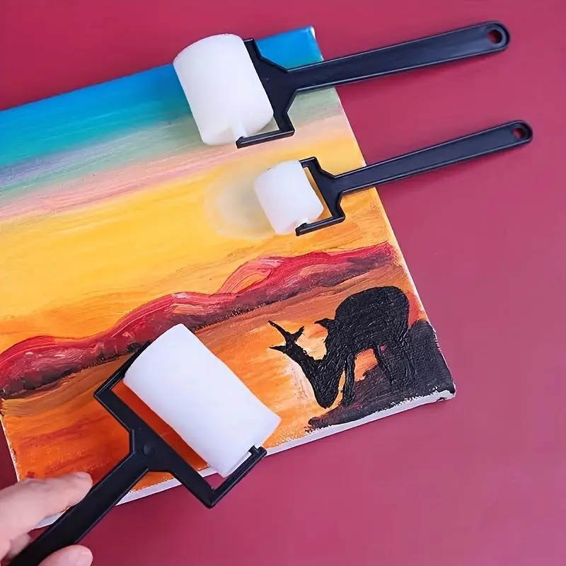 Creative 3pcs/Set Paint Flat Sponge Rollers - Long Handles Art Supplies for Painting Tools, Roller Printing and Doodling