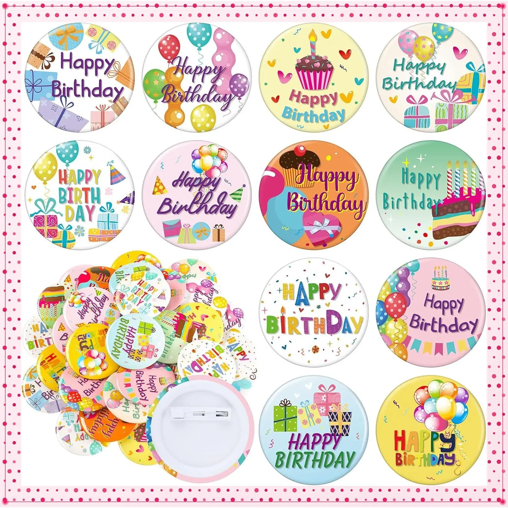 48 Pieces Happy Birthday Button Pins for Kids Classroom Birthday Gifts School Students Colorful Round Pin Badges Boys and Girls Teens Adults Party Decoration Supplies, 12 Styles, 1.5 InchesGift
