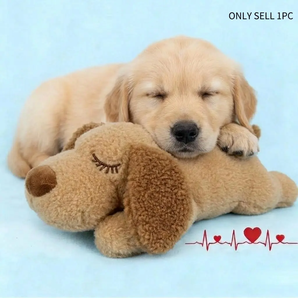 Puppy Heartbeat Soothing Calming Plush Toy, Dog Anxiety Companion Sleep Buddy, Pet Solitude Stress Relief, Soft Cuddly Cute Animal Toys