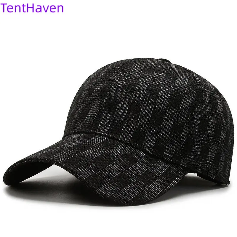 2026 New Spring and Autumn Fully Sealed Baseball Hat for Men, Youth, Checkered Elastic Cloth Hat, Outdoor Leisure Sunshade Hat