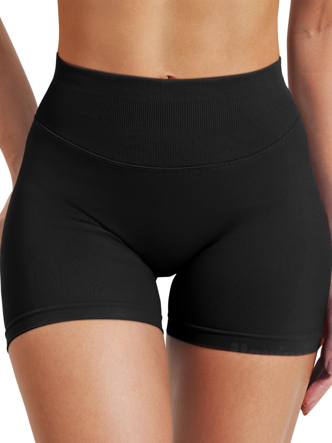 Women's Solid Color Seamless Gym Shorts, Butt Lifting Skinny for Yoga Gym Workout Running, Ladies Sportswear for Indoor Outdoor Wear Seamless Breathable Shorts