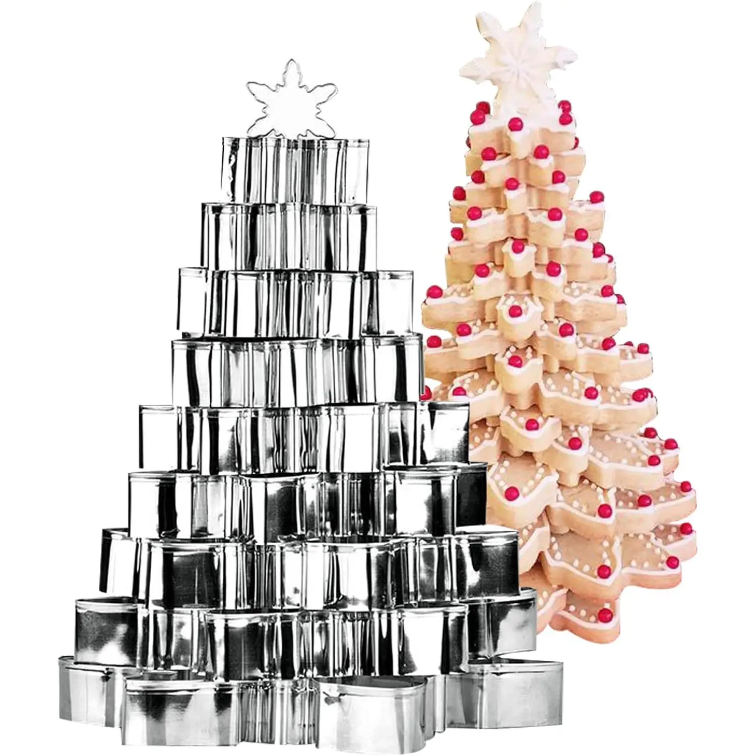 Christmas Snowflake Cookie Cutters Set, Set of 10 count (Xmas Tree Set) | Snowflake Cookie  Molds, For Making Kransekake, Holiday Centerpiece