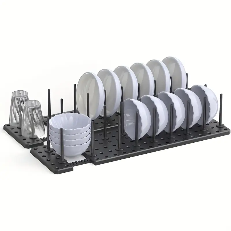 2 Pack Black Multifunctional Dish Rack Drawer Organizer No Drilling Required Adjustable Kitchen Cabinet Storage Shelf