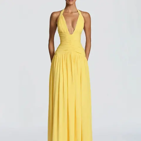 Women's Solid V-Neck Sleeveless Back Split Dress, Evening Formal Wear Dresses for Party for Gatherings and Events