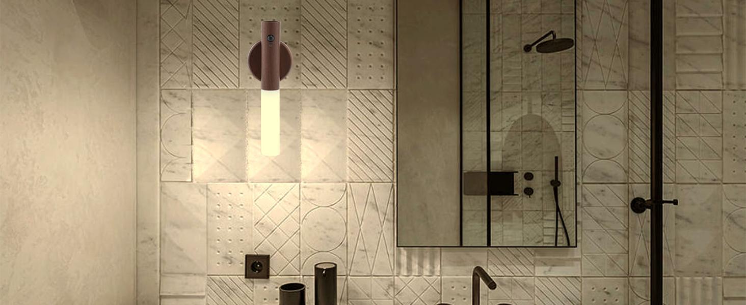 Wooden Motion Sensor Night Lights, Magnet Body Hallway Lamp, Rechargeable LED Wall Sconces, Portable for Stairway Bedroom, Battery Powered (White Ash Wood 2PC)