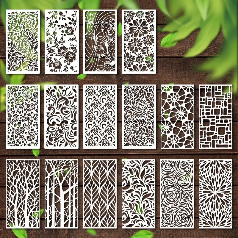 16 Geometric Texture Hollow Templates, Snake Pattern Creative Fabric Wall Panels, Reusable and Washable, Wood Graffiti Spray-Painted Covering Panels, Artistic