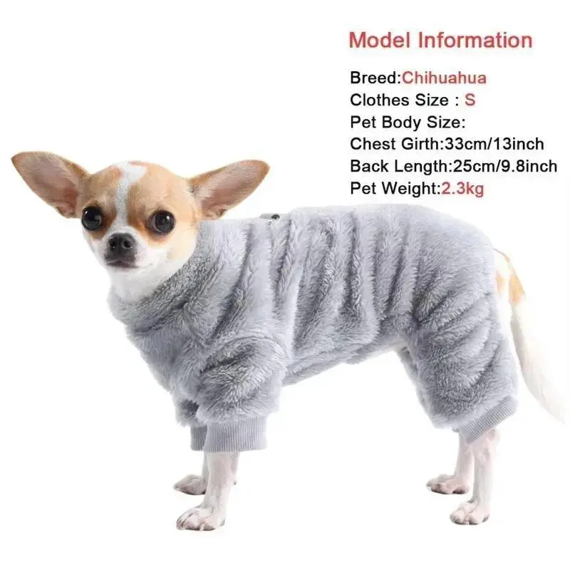Warm Flannel Four‑Leg Dog Jumpsuit, Soft Winter Pet Outfit Coat, Comfortable Cold‑Weather Apparel for Small Medium Dogs Chihuahua Yorkie Bichon
